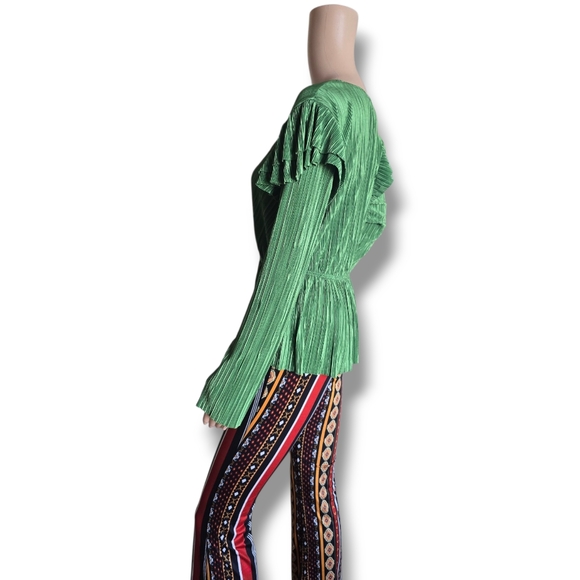 Zara Green Pleated Short Sleeve Blouse - Picture 7 of 16
